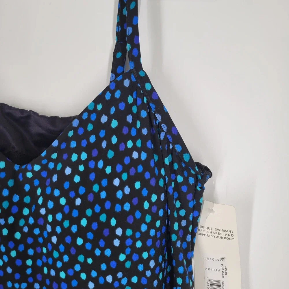 TRIMSHAPER Blue Multi Dot Tankini Swim Top Women's Size 12 NEW - Picture 3 of 8